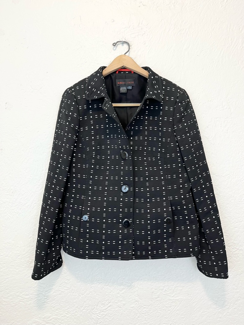 Nina Mclemore Blazer Jacket Black White Plaid 10